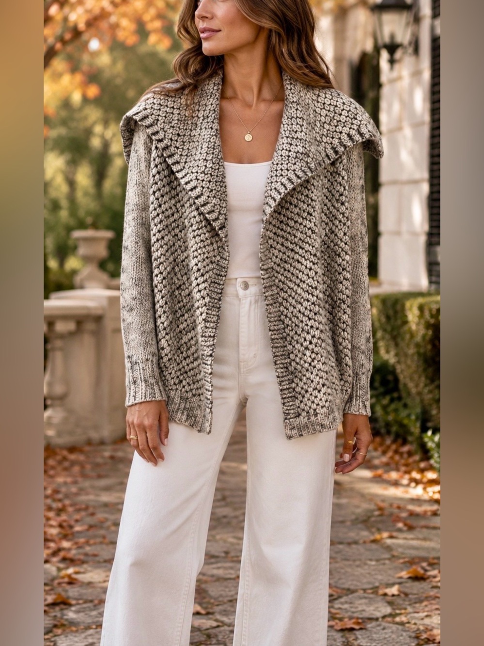 Theory Gray Mohair Wool Blend Oversized Open Front Chunky Knit Sweater Petite
